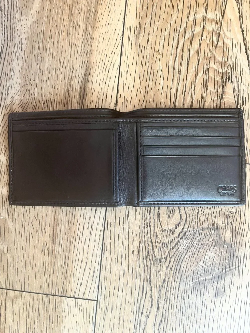 Brown Genuine Leather Chaps Ralph Lauren Men’s RFID  Bifold Slim Wallet New